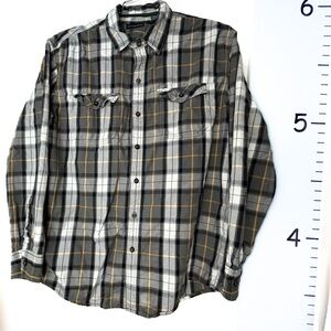 G.H. Bass & Co Western Black White Gray Plaid‎ Button-down Shirt Men's XL